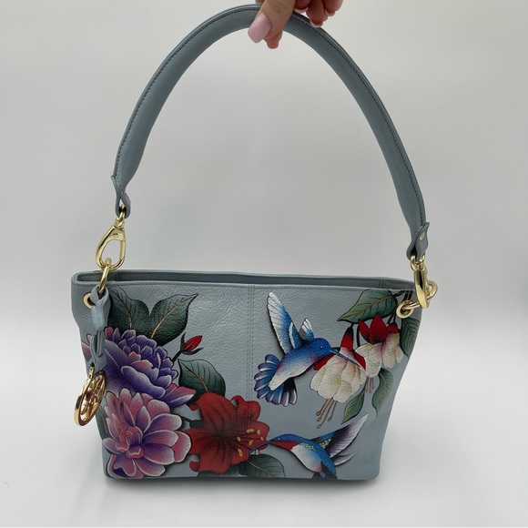 Anuschka “Garden Jewels” Hand Painted Shoulder Bag Medium Handbag Purse New - Picture 5 of 16